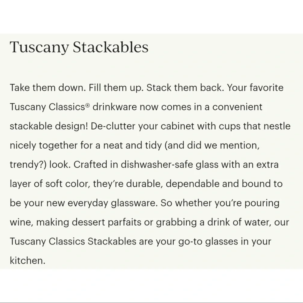 Lenox Tuscany Tall Stackable Glasses in Smoke, 4 piece set - Picture 5 of 6